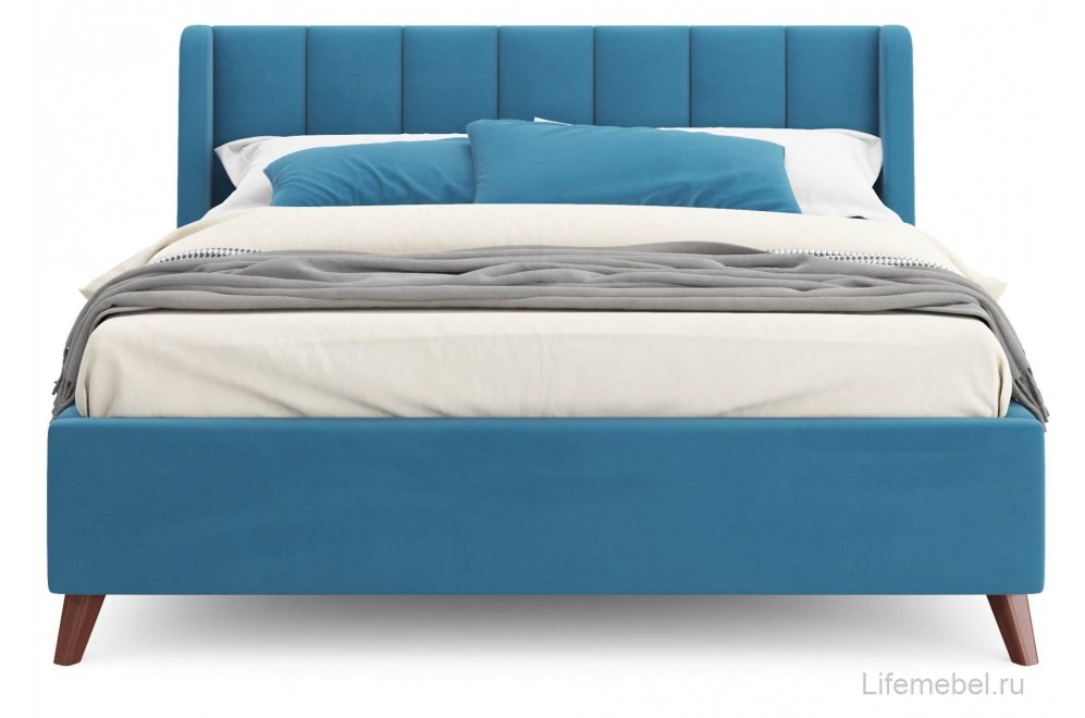 Двуспальная кровать Betsi 160х200 с ПМ велюр синий