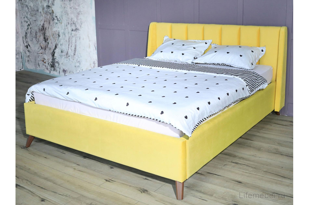 Двуспальная кровать Betsi 160х200 с ПМ велюр желтый