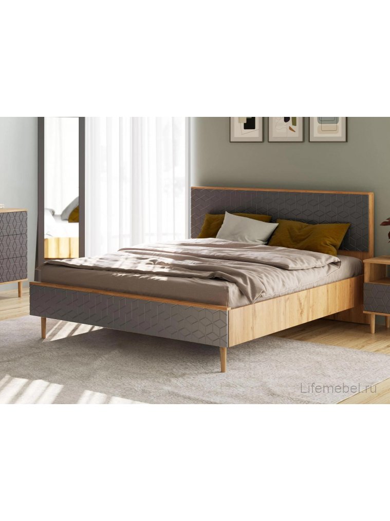 Двуспальная кровать Денвер 160х200 дуб вотан / графит