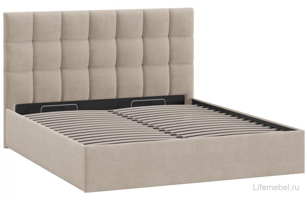 Двуспальная кровать Эмбер Тип 1 160х200 с ПМ велюр мокко светлый