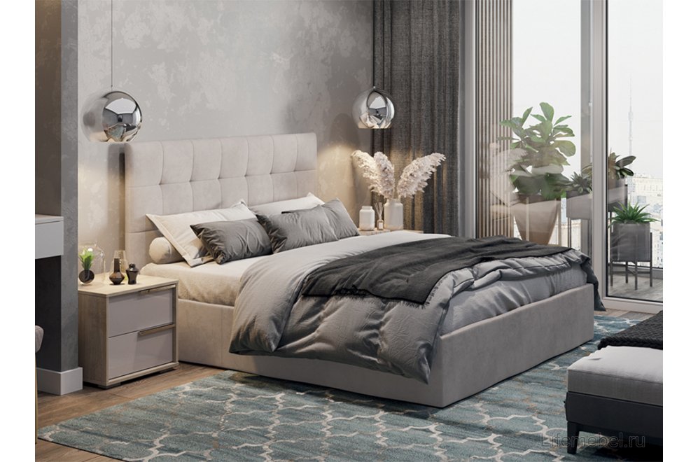 Двуспальная кровать Эмбер Тип 1 160х200 с ПМ велюр мокко светлый