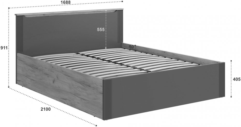 Двуспальная кровать Эмилия ЭЛ-34 160х200 с ПМ дуб крафт золотой / графит