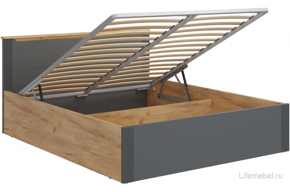 Двуспальная кровать Эмилия ЭЛ-34 160х200 с ПМ дуб крафт золотой / графит