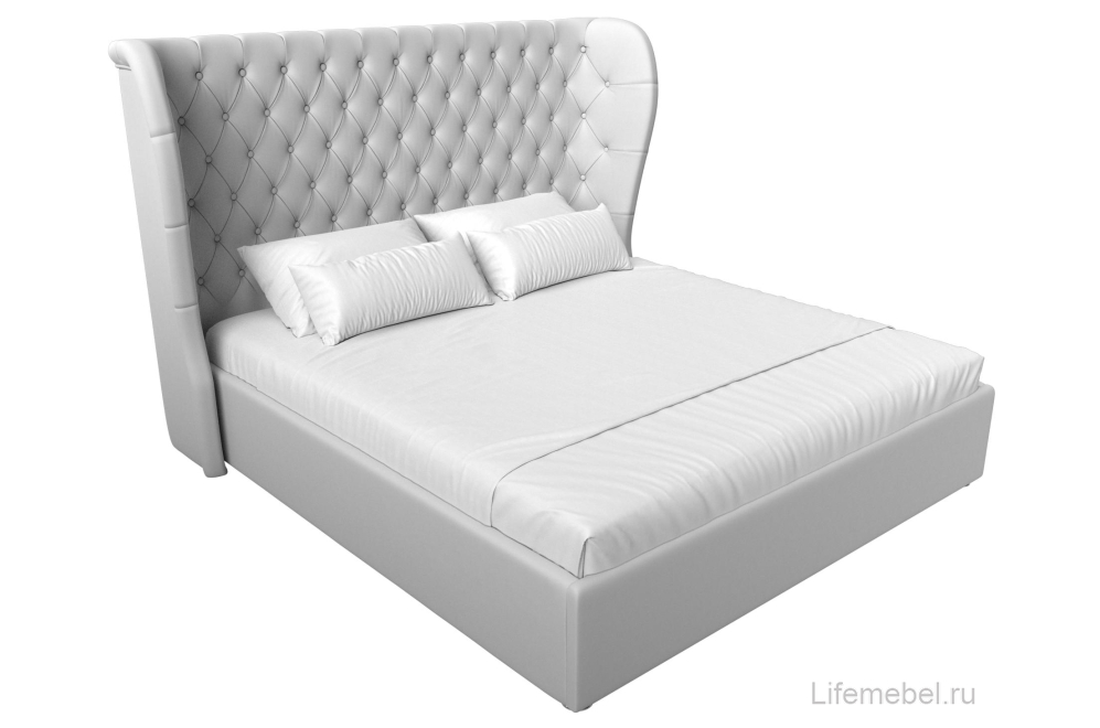 Двуспальная кровать Далия 200х200 с ПМ белая экокожа