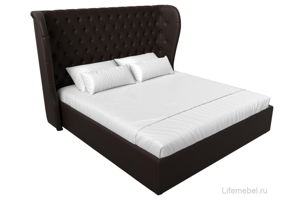 Двуспальная кровать Далия 200х200 с ПМ коричневая экокожа