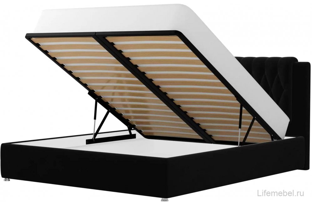 Двуспальная кровать Эльба-Сити 160 х 200 с ПМ велюр черный