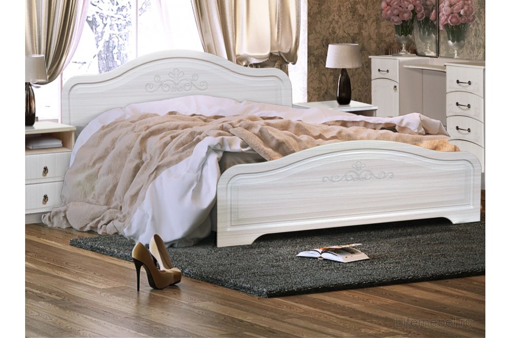 Двуспальная кровать с высоким изножьем Кэт-6 160х200 бодега / сандал белый