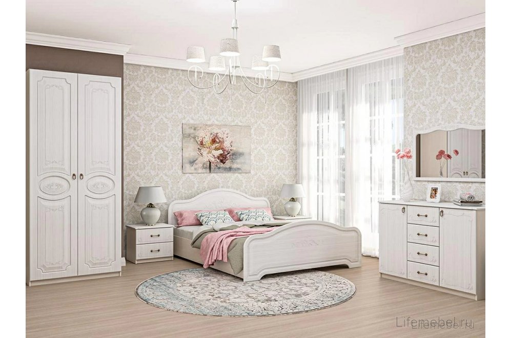 Двуспальная кровать с высоким изножьем Кэт-6 160х200 бодега / сандал белый