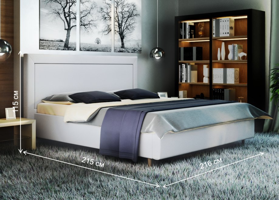 Кровать двуспальная Афродита-8-3 180 х 200 см с ПМ эко кожа marvel white  - Уцененный экземпляр