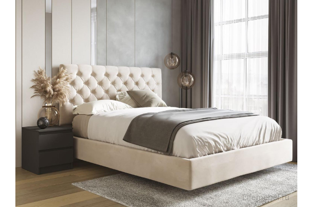 Двуспальная кровать Мадера 160х200 с ПМ ЛДСП белый / ткань velutto 06