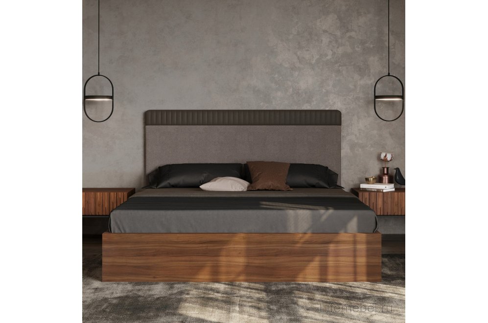 Двуспальная кровать Menorca MDI.BD.MN.2 180х200 с ПМ шпон ореха F V36F / экокожа PU162 82