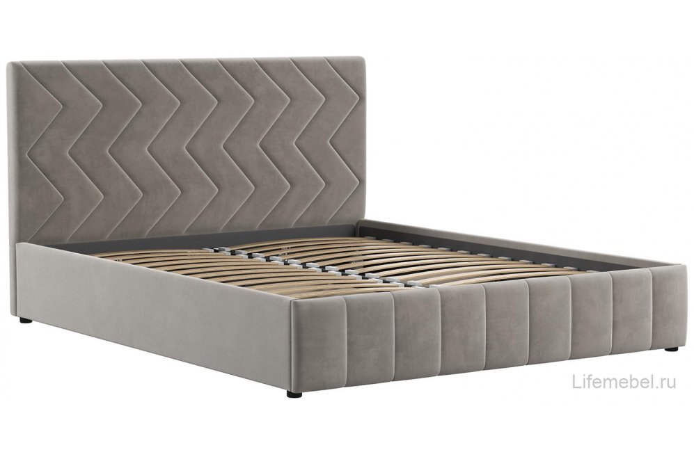 Двуспальная кровать Милана 160х200 с ПМ велюр Леон фог