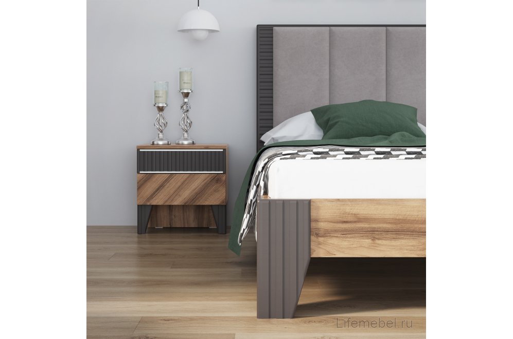 Двуспальная кровать Моника Мод. 2.3 с мягкой спинкой 180х200 без основания авелано / prima light grey