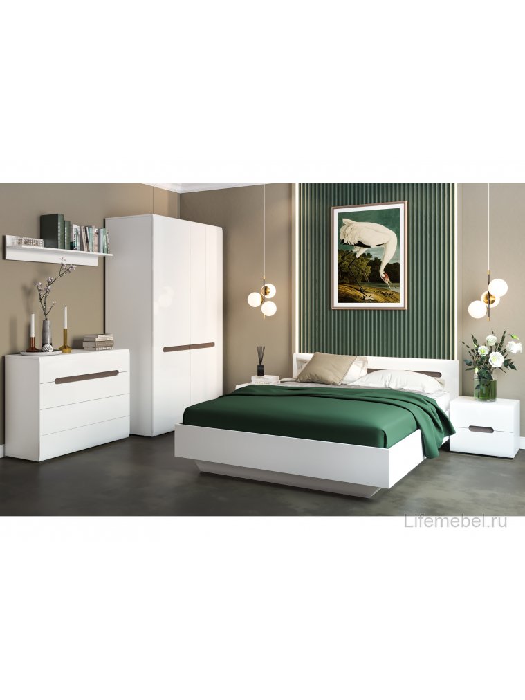 Двуспальная кровать Амбра 160х200 белый глянец / белый