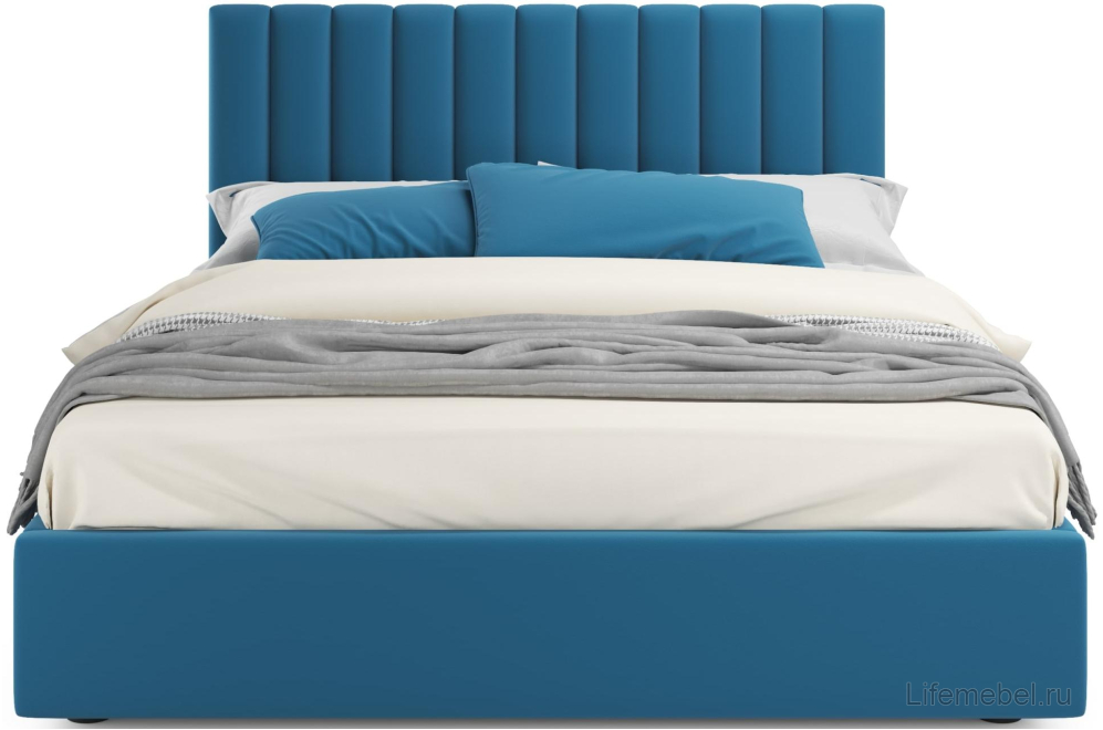 Двуспальная кровать Olivia 160х200 с ПМ синий велюр