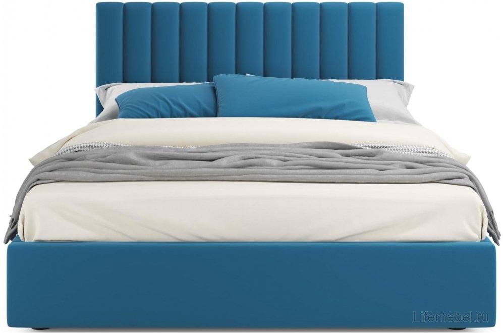 Двуспальная кровать Olivia 160х200 с ПМ синий велюр