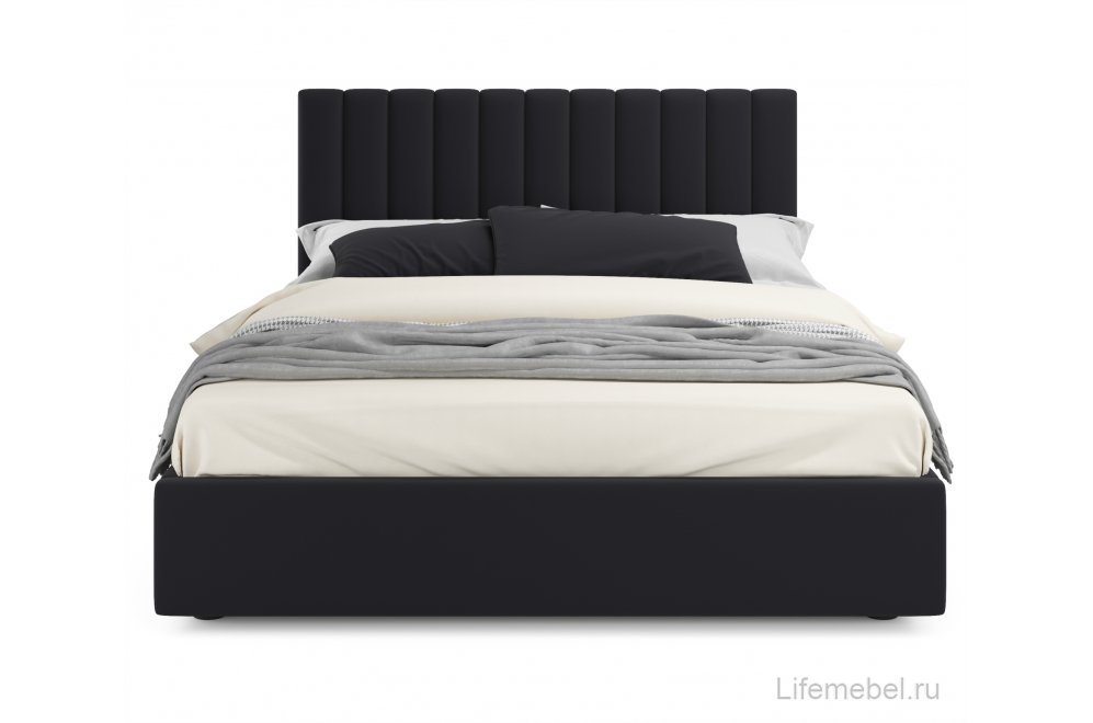 Двуспальная кровать Olivia 180х200 с ПМ велюр черная