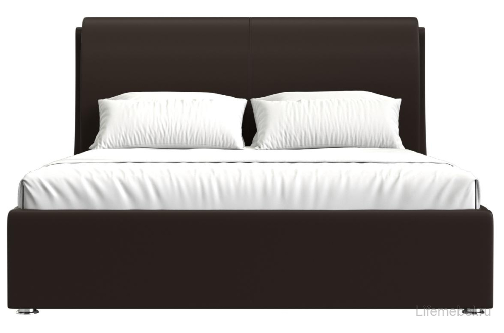 Двуспальная кровать Грант 160х200 с ПМ экокожа коричневая