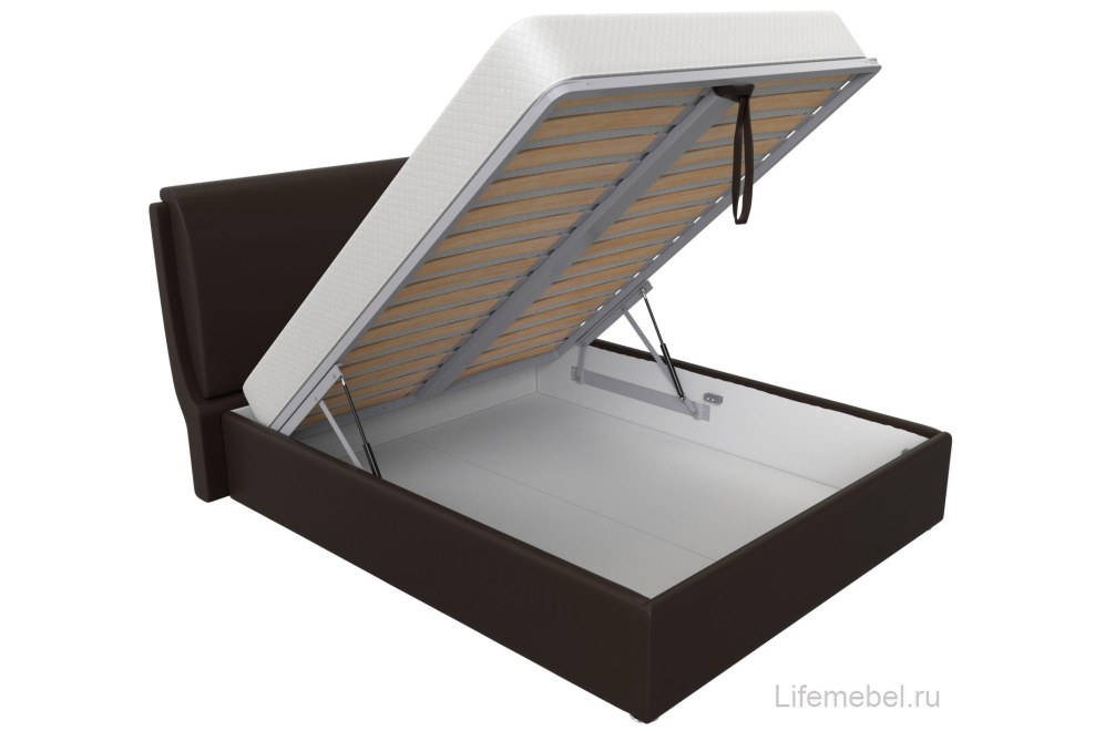 Двуспальная кровать Грант 160х200 с ПМ экокожа коричневая