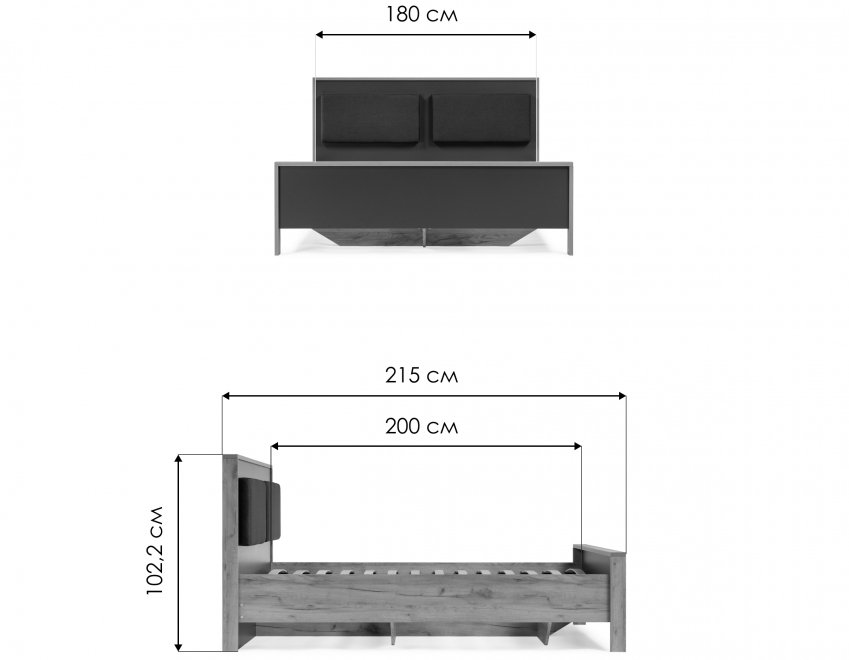 Двуспальная кровать Тхан 180х200 дуб крафт золотой / антрацит