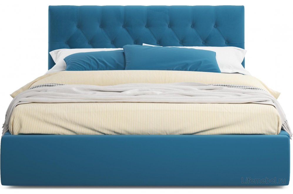 Двуспальная кровать Verona 160х200 с ПМ синий велюр