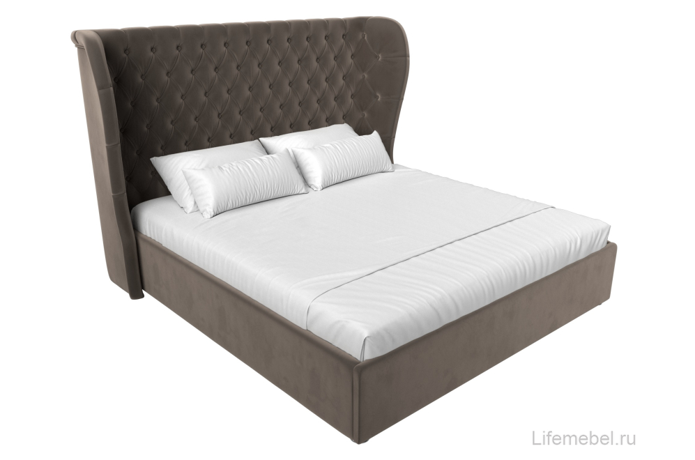 Кровать двуспальная Квант с ПМ 160 х 200 см велюр коричневый