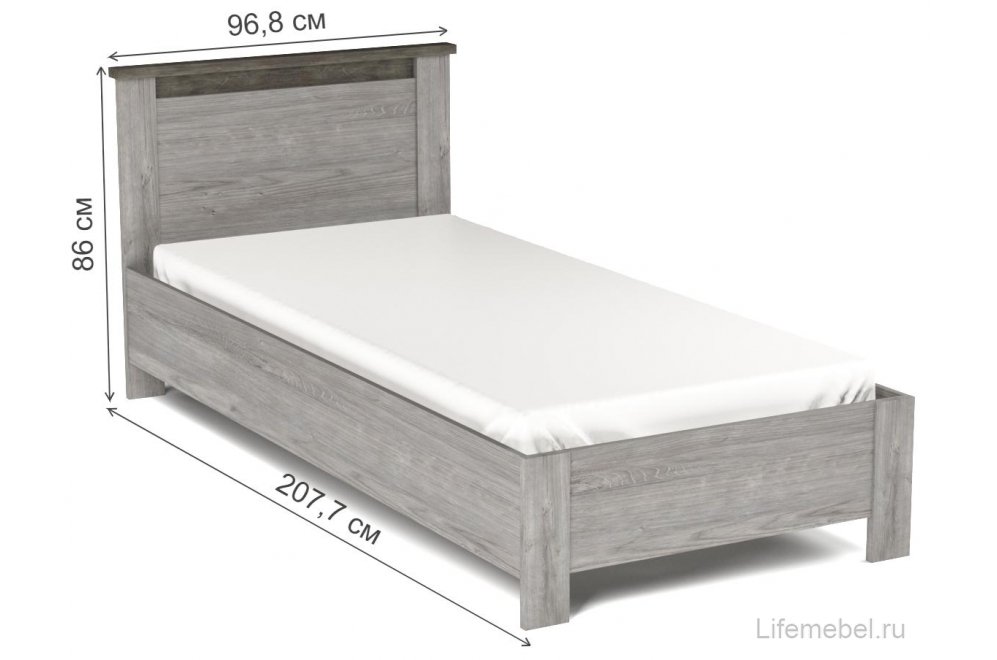 Односпальная кровать Денвер 90х200 с основанием риббек серый