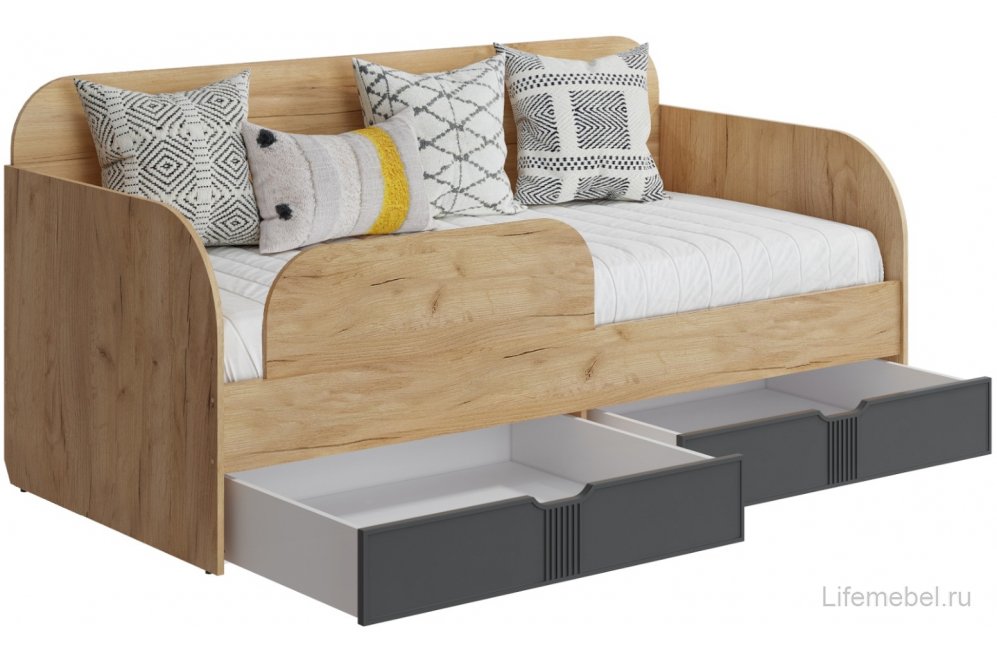 Односпальная кровать Эмилия ЭЛ-48 (90 x 200) дуб крафт золотой / графит