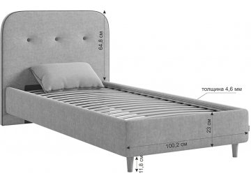 Детская кровать Лео 90х200 нежно-розовый велюр / велюр графит