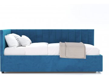 Детская кровать Меллиса 90x200 с ПМ угловая левая синий Velutto 54