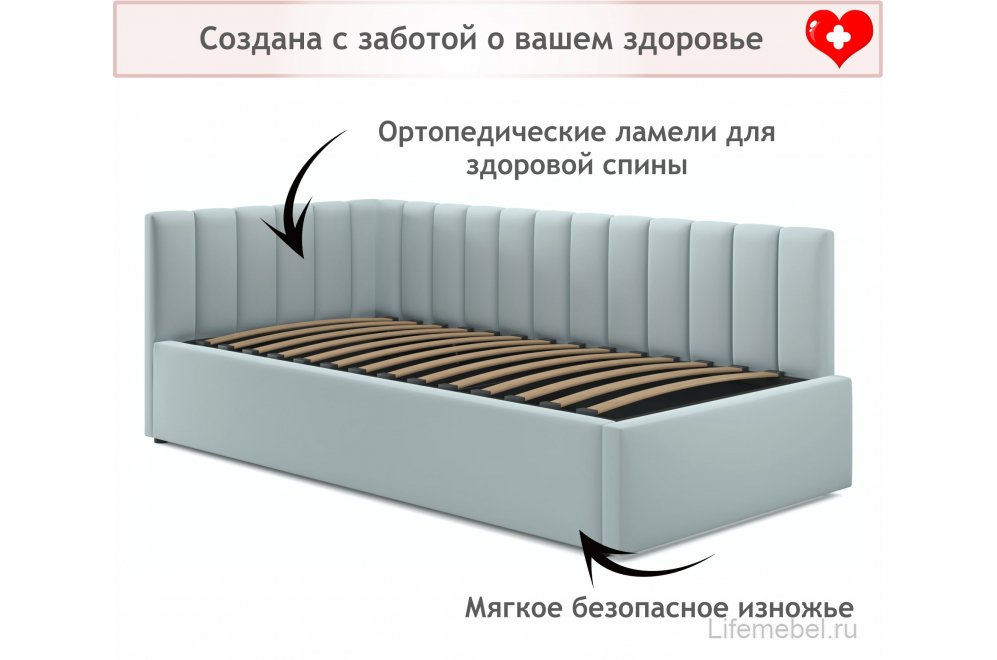 Тахта Венера 90х200 велюр мята пастель