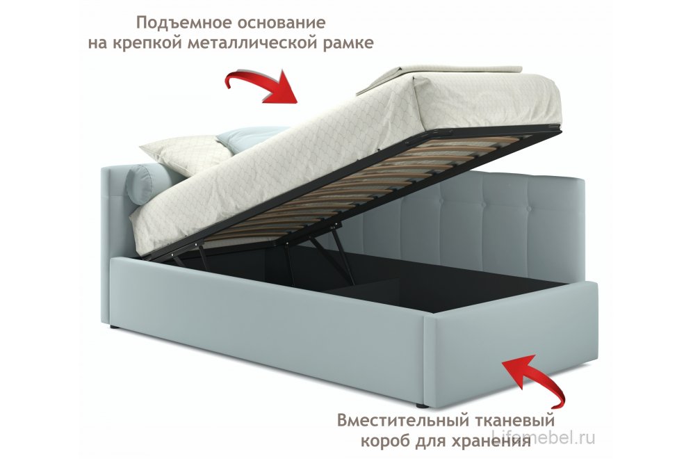 Односпальная кровать тахта Флоренза 90x200 с ПМ и матрасом Астра мята