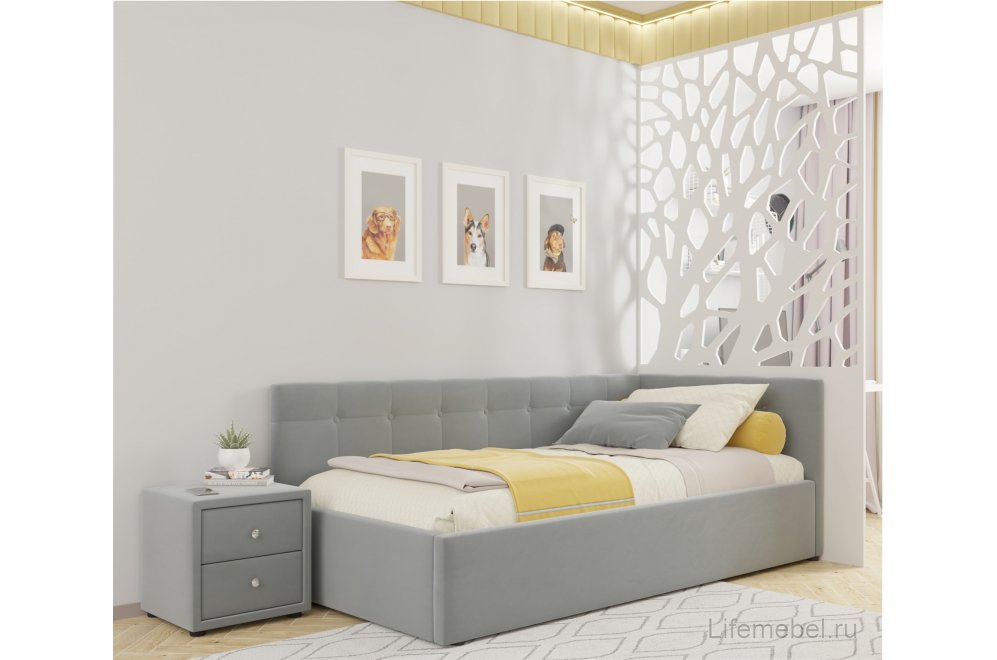 Односпальная кровать тахта Bonna 90x200 с ПМ и матрасом Астра серая