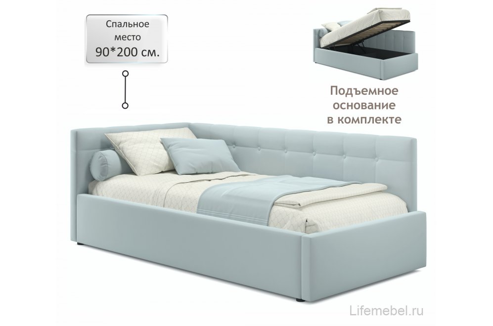 Односпальная кровать тахта Флоренза 90x200 с ПМ и матрасом ГОСТ мята