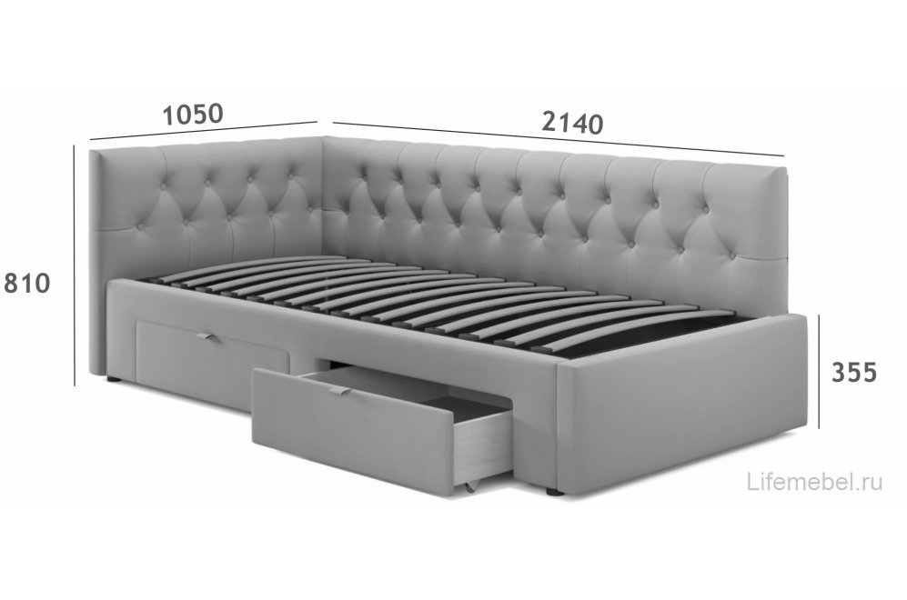 Тахта Ариэтта с ящиками 90х200 серая