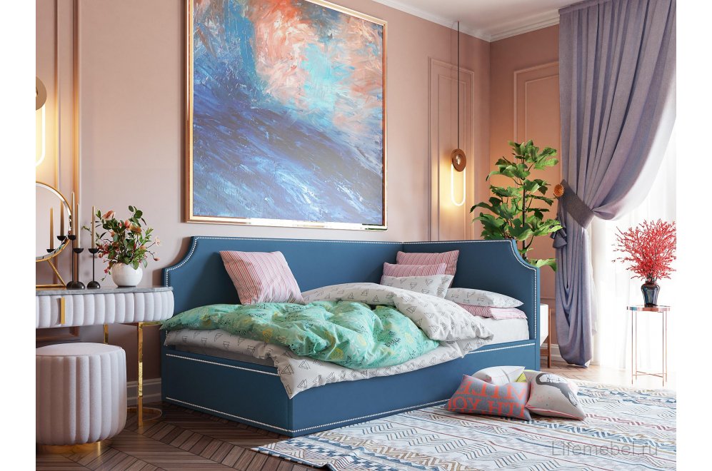 Тахта Брайтон 100х200 с ПМ правая newtone azure