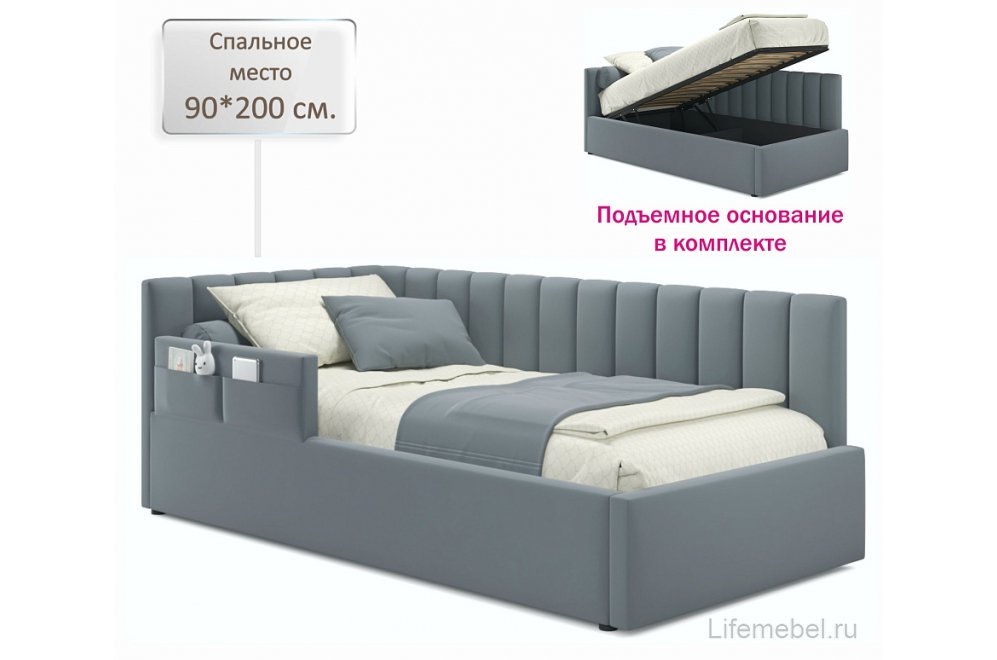 Тахта Венера с бортиком 90х200 серая