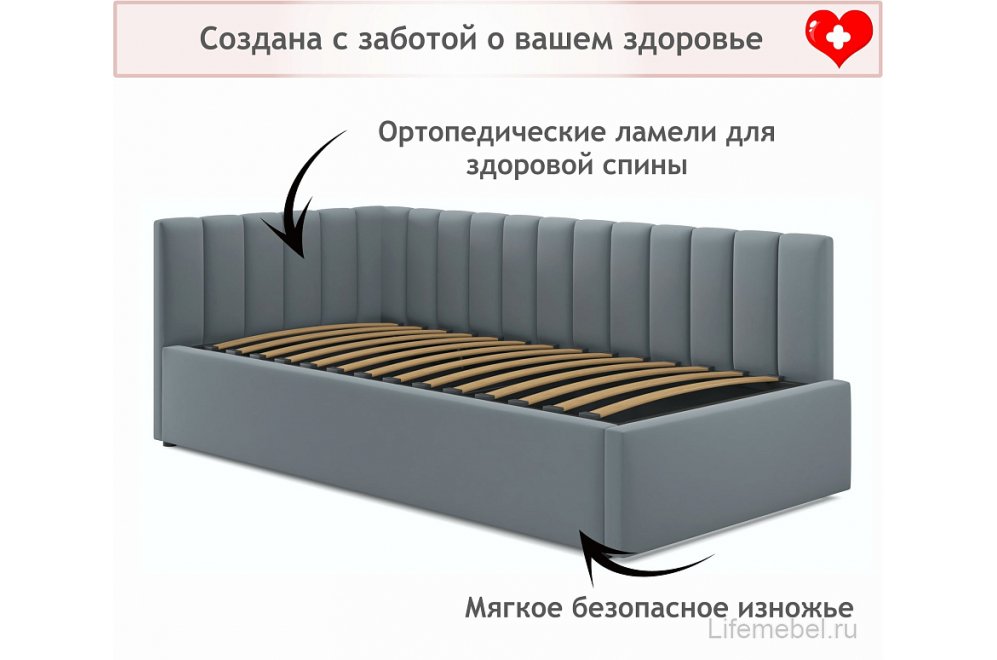 Тахта Венера с бортиком 90х200 серая