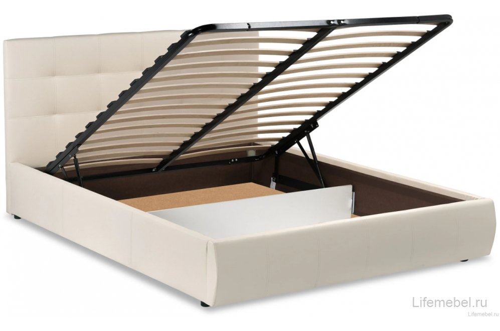 Полутораспальная кровать Афродита-2 140х200 с ПМ экокожа бежевая