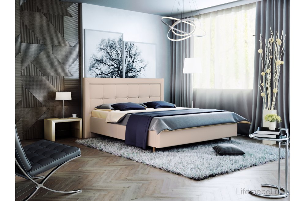 Кровать полутораспальная Афродита-8-1 140 х 200 см с ПМ эко кожа marvel cream