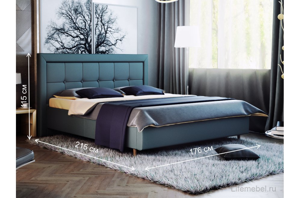 Кровать полутораспальная Афродита-8-1 140 х 200 см с ПМ велюр lecco mint