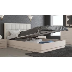 Кровать Токио с мягкой спинкой и подъемным механизмом СМ-131.13.002 140 см х 200 см дуб белфорт / светлая кожа