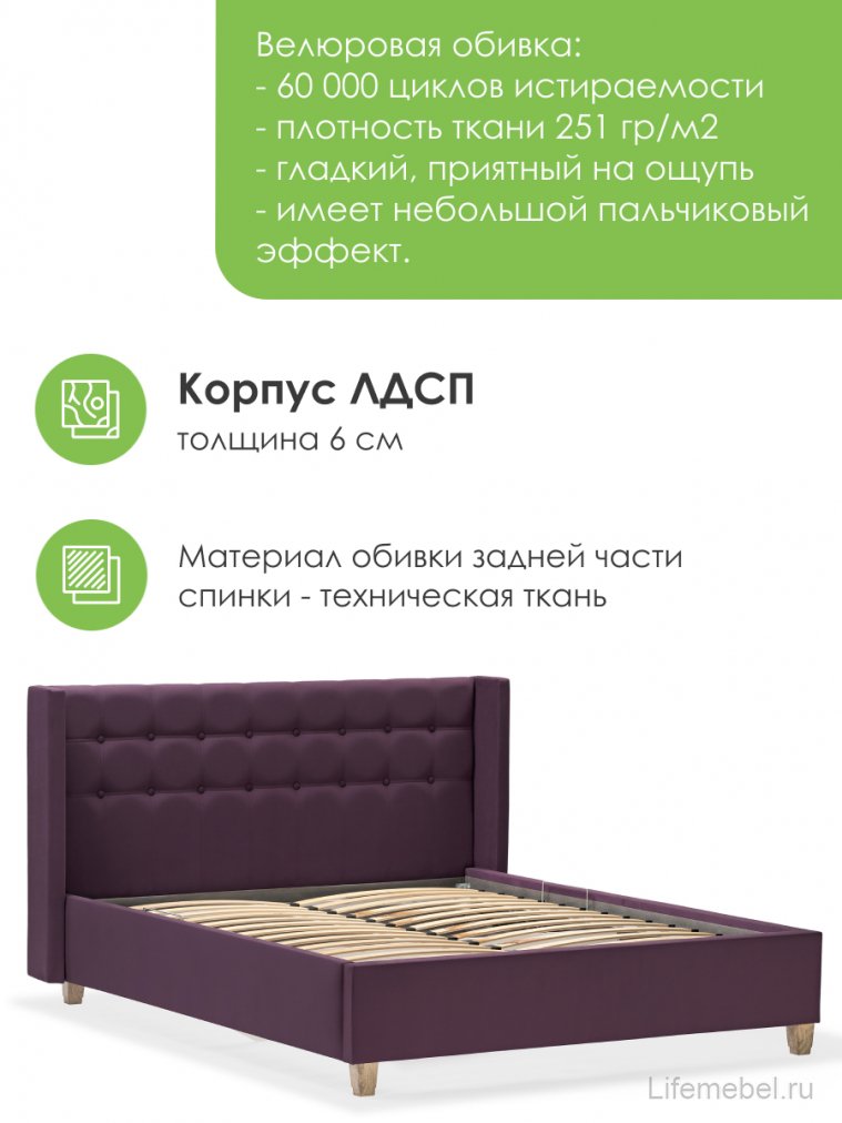 Полутораспальная кровать Афродита-9.2 140х200 с ПМ велюр velutto 35