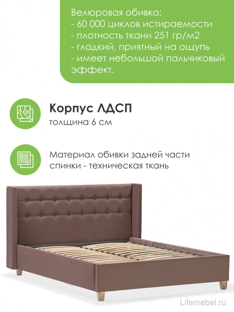 Полутораспальная кровать Афродита-9.2 140х200 с ПМ велюр velutto 36