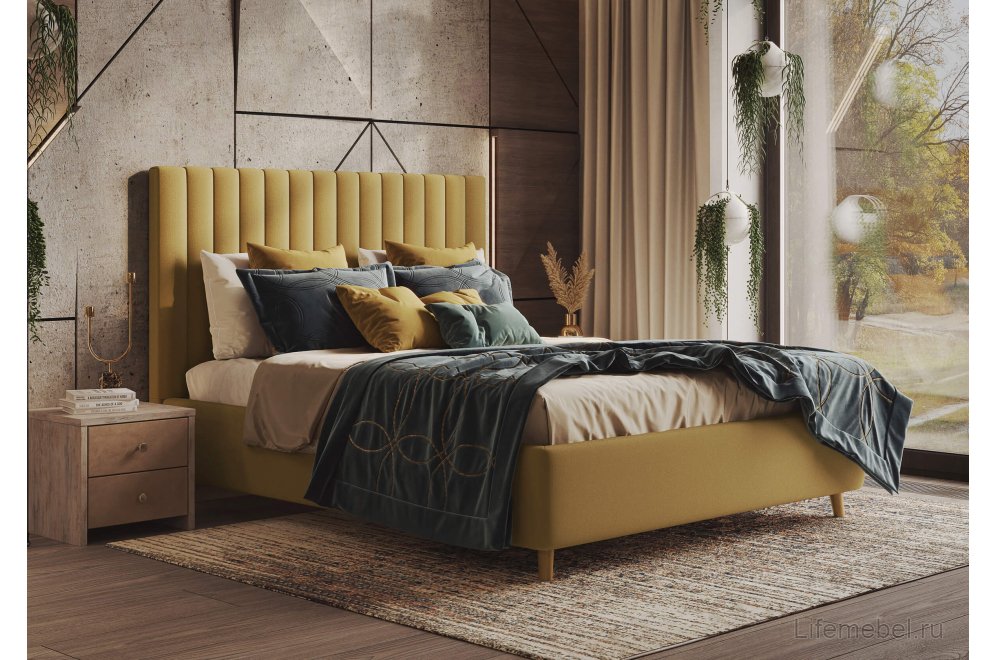 Полутораспальная кровать Amanda 140x200 с основанием микровелюр светло-серый