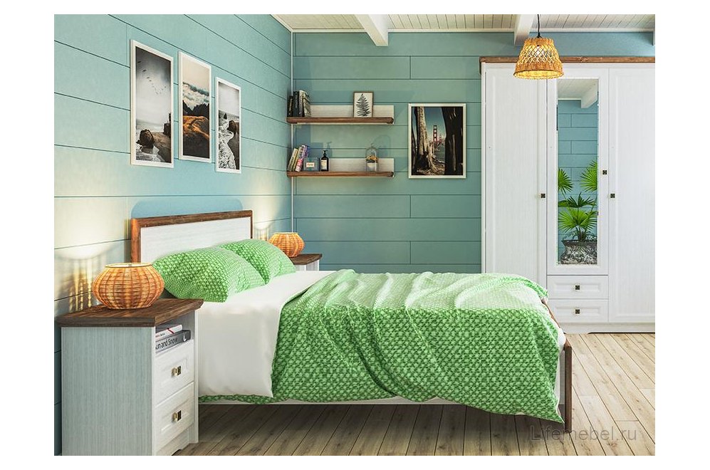 Полутораспальная кровать Тиволи МН-035-25-140 140х200 белый структурный / дуб стирлинг