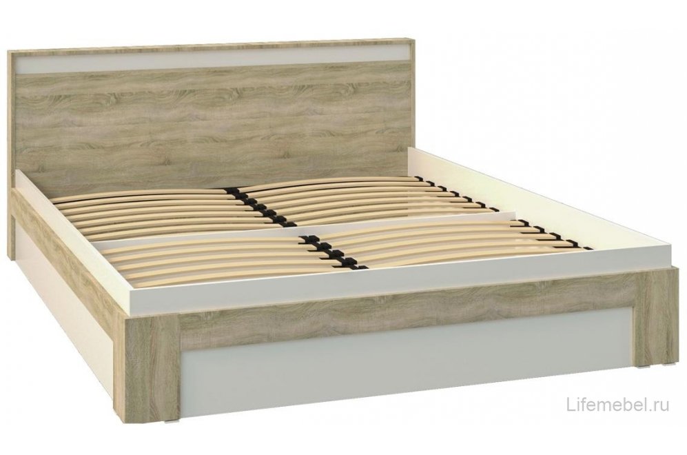 Полутораспальная кровать Вавилон 140х200 с ПМ дуб сонома / белый жемчуг