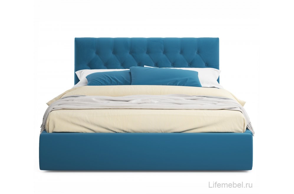 Полутораспальная кровать Verona 140х200 с ПМ синий велюр