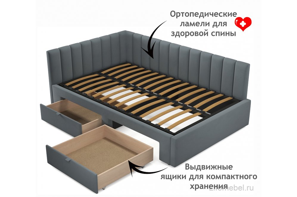 Тахта Венера 120х200 с ящиками серая