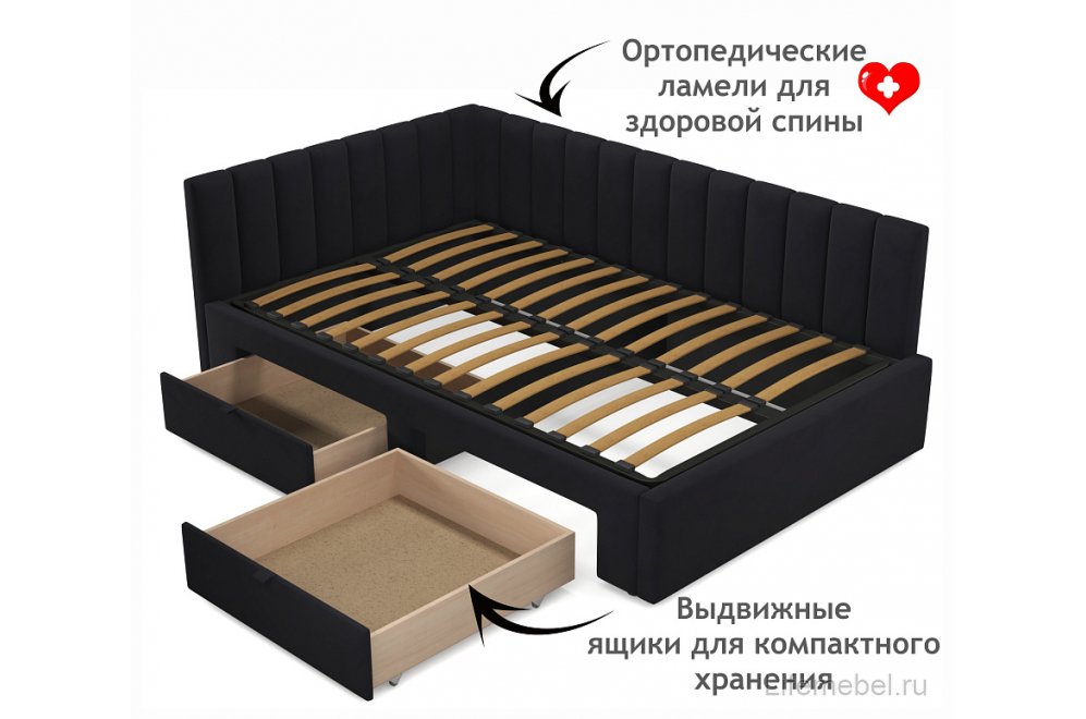 Тахта Milena 120х200 с ящиками темная